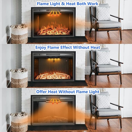 30 Inches Electric Fireplace Insert, 750W/1500W Fireplace Heater - Image 2