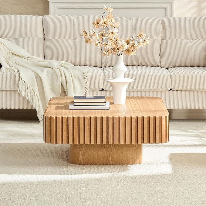 LKTART Square Coffee Table for Living Room, Accent Fluted Coffee Table - Image 3