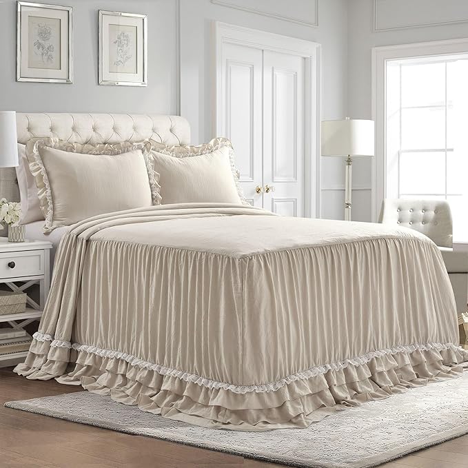 Lush Decor Ella Ruffle Lace Bedspread, 3 Piece Set, Neutral by LushDecor