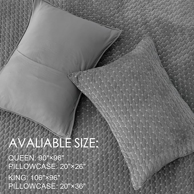Powdion Velvet Quilt Queen Size, Oversized Bedspread Quilted Bedding Set - Image 6