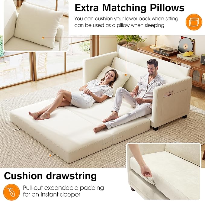 65" Loveseat Sleeper Sofa Bed, Chenille Convertible Sofa Bed - Image 3