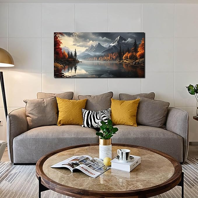 Landscape Wall Art for Living Room Bedroom Home Office Gray Wall Art Mountain - Image 4