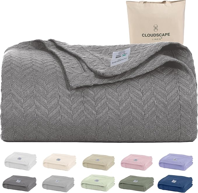 Cloud Scape Linen 100% Cotton Blanket 92x92 Sharkskin by CloudScapeLinen