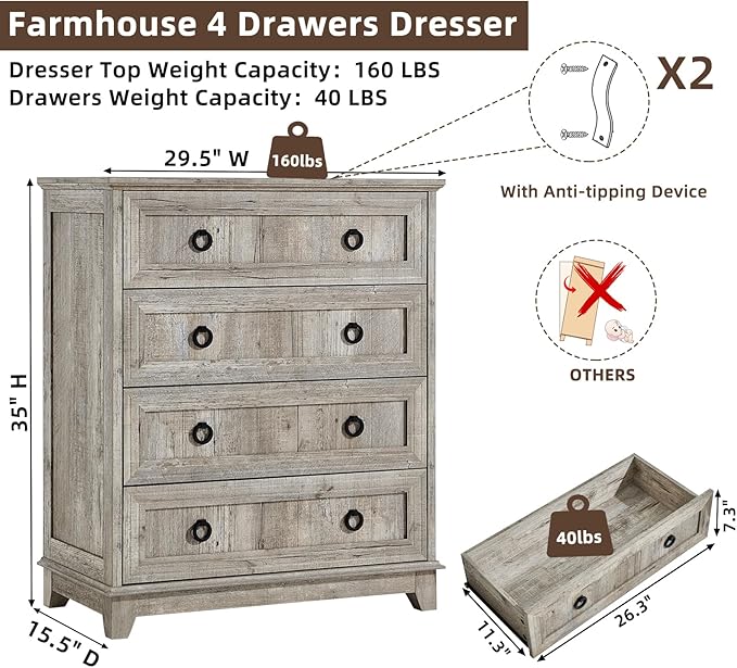 6 Drawer Dresser for Bedroom, Farmhouse Dresser - Image 2