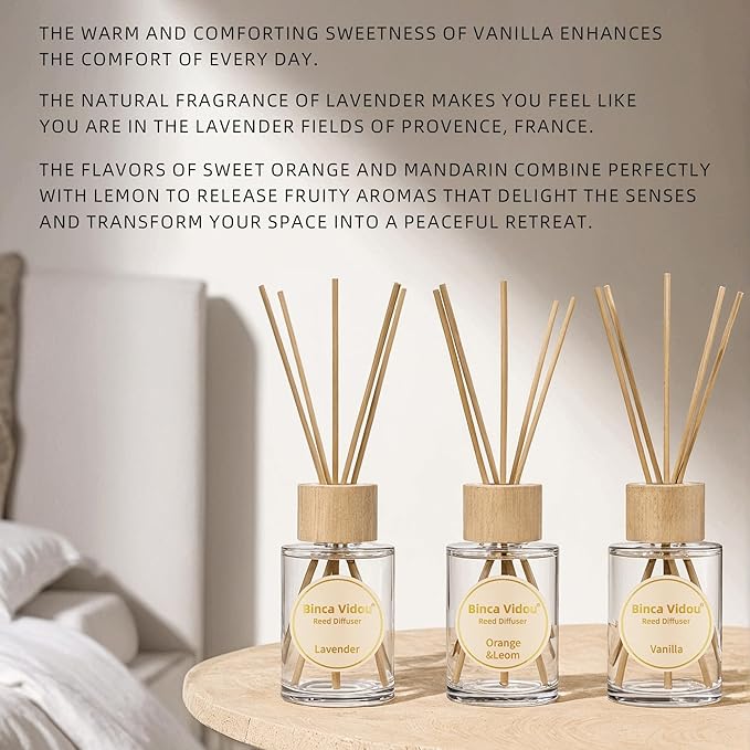 Reed Diffuser Set, Binca Vidou Lavender Vanilla Orange & Lemon Natural Scent - Image 5