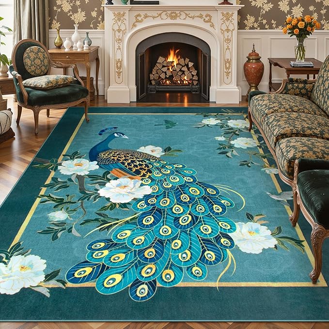 Lahome Peacock Area Rugs 8x10, Soft Washable 8x10 Rugs by Lahome