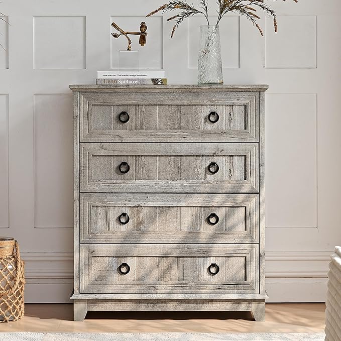 Farmhouse 4 Drawer Dresser for Bedroom Set of 2, Rustic Wood Dresser - Image 2