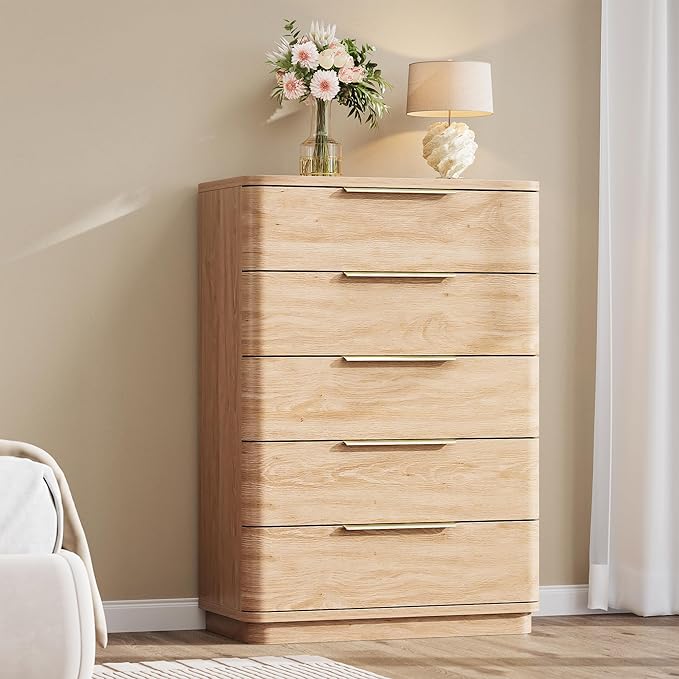 5 Drawer Dresser for Bedroom, Curved Profile Design, Wooden Closet by beronbaer