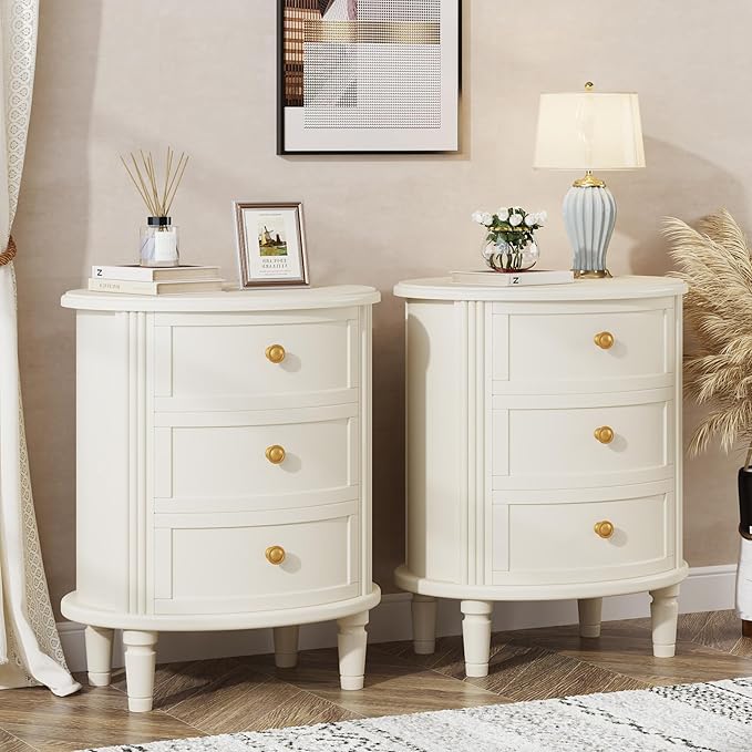 Tribesigns Nightstand with 3 Drawers, Oval Bed Side Table by Tribesigns