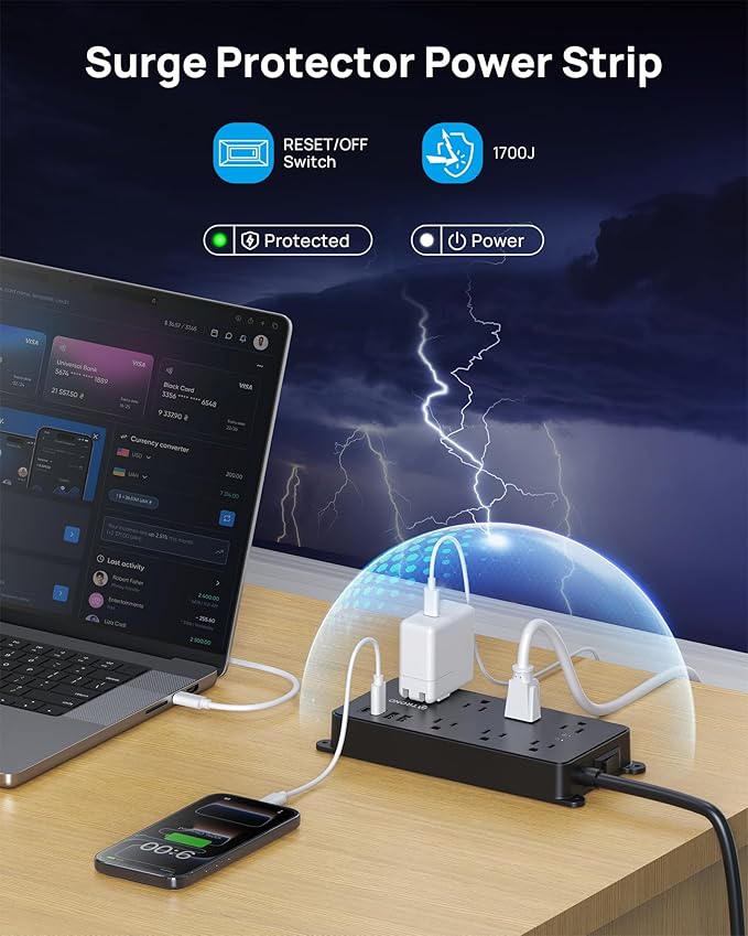 TROND Power Strip Surge Protector, 7 Widely-Spaced Outlets, 2 USB-A & 2 USB-C - Image 4