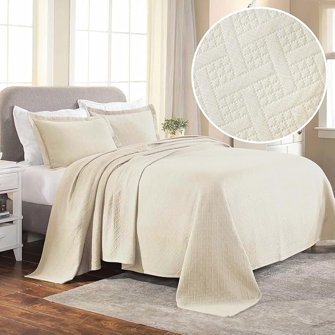 Superior 2 Piece Basketweave Cotton Bedspread Set, Home Bed Decor, Decorative - Image 5