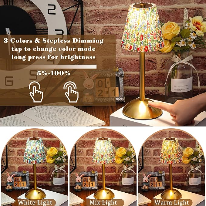Liliful 2 Pcs Cordless Table Lamp Rechargeable Touch LED Small Gold Portable - Image 4