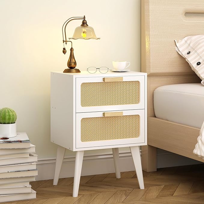 YAUKOMEL Rattan Nightstand, Wood End Table, Side Table - Image 2