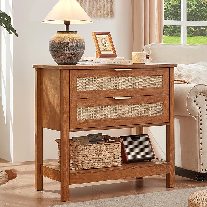 LEYAOYAO 31.5" Wide Rattan Night Stand, Oversized Large Boho Nightstand by LEYAOYAO-Findtheshiningpointofyourideallife%EF%BC%81