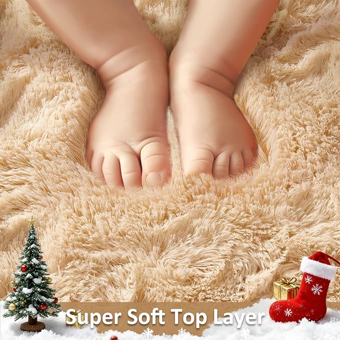Ophanie Beige Rugs for Bedroom Living Room, Fluffy Fuzzy Furry Carpet, Plush - Image 2