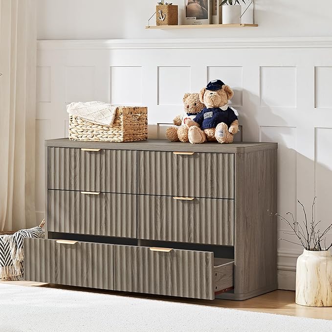 LEYAOYAO 48" Wide Fluted Dresser and 3 Drawers 23" Nightstand Set of 2 - Image 6