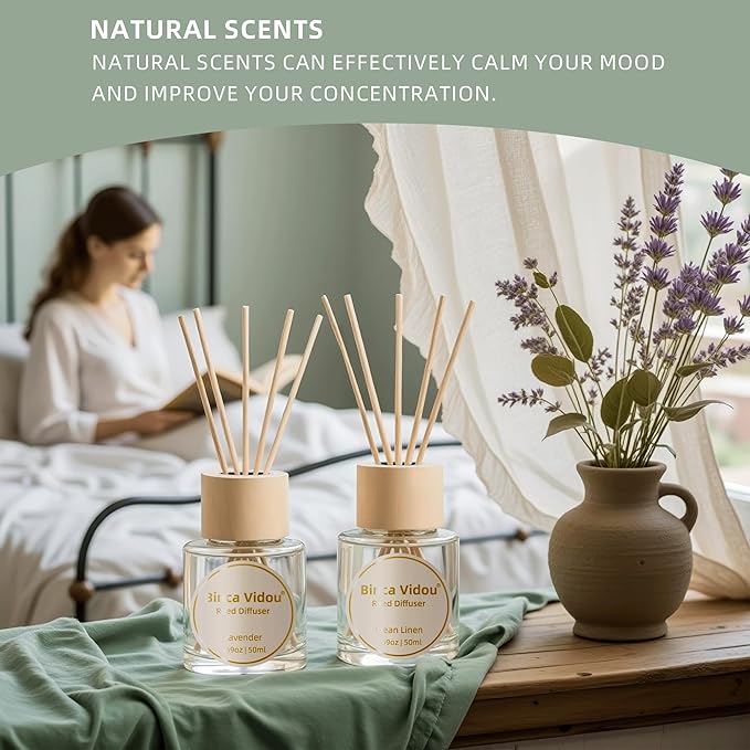 Binca Vidou Reed Diffuser Set Lavender & Linen Natural Scent Theme Oil Diffusers - Image 3