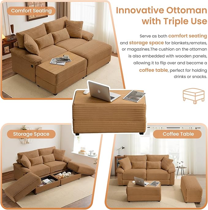 SUNWAVE 74" Double Chaise Lounge Chair Indoor, Oversized Loveseat - Image 4