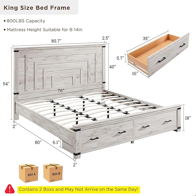 T4TREAM Farmhouse King Size Bed Frame - Image 2