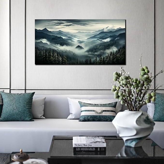 Large Living Room Wall Art Foggy Green Forest Artwork - Image 3