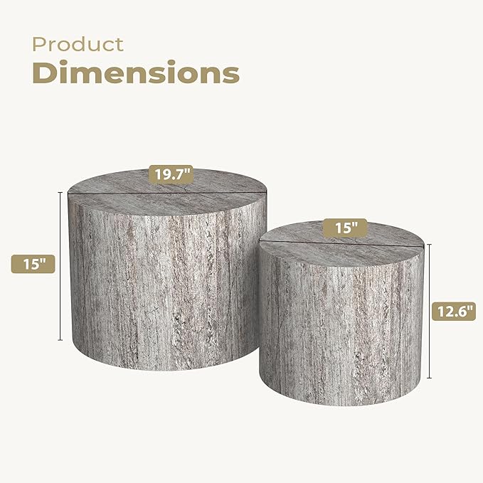 Nesting Coffee Table Set of 2, Round Dark Gray Nesting Table Modern Circle - Image 2