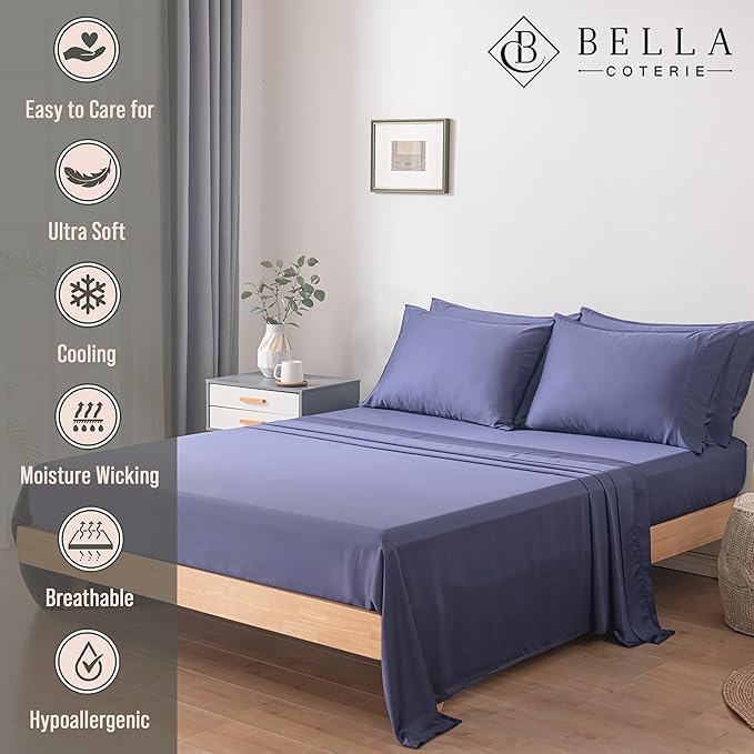 Bella Coterie 6 Piece Luxury Bamboo Viscose Split Top King Size Sheet Set | 34" - Image 3