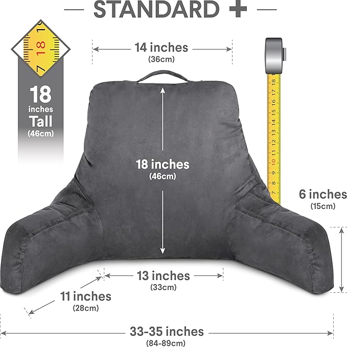Husband Pillow Aspen Iron Grey, Reading Pillow Bed Rest Chair, Two-Sided - Image 2