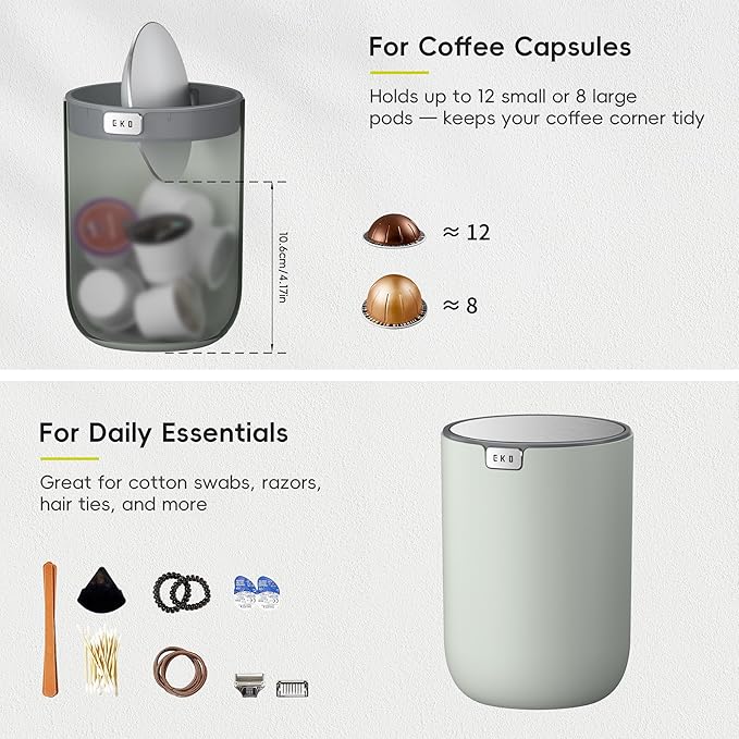 EKO Mini Desk Trash Can with Swing-Top Lid 0.4 Gallon Small Table Round - Image 3