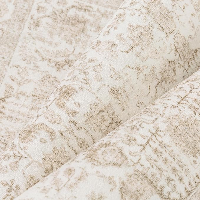 Beige Area Rug 5x8 Machine Washable Vintage Living Room Distressed Non Slip - Image 6
