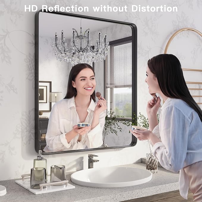 ISKM Black Framed Mirror for Bathroom 24" x 36" Decorative Rectangular Wall - Image 2