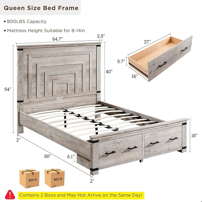 T4TREAM Farmhouse Queen Size Bed Frame - Image 2