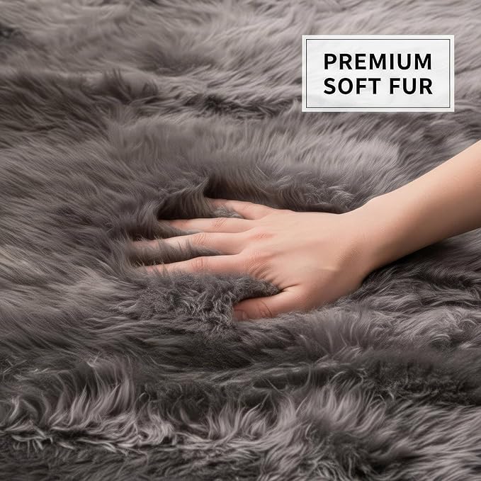 Premium Gray Sheepskin Rug Genuine Fur Bedside Runner 2x6ft - Image 5