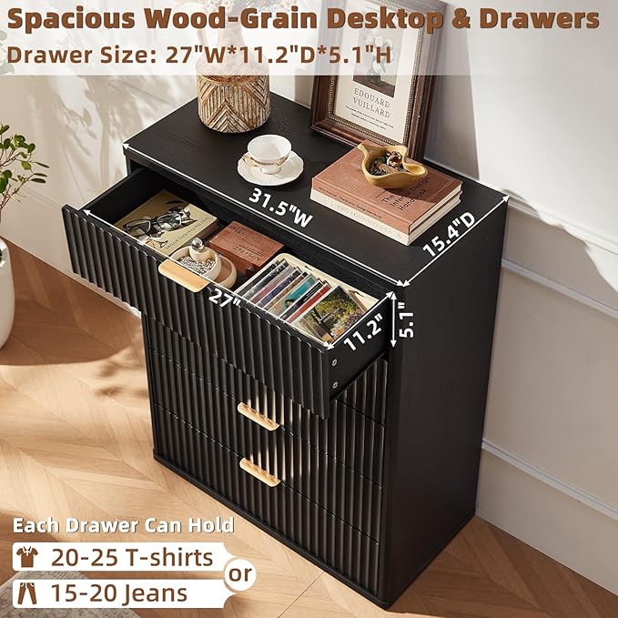 LEYAOYAO Fluted 5 Drawers Dresser Set of 2, Curved Profile Dresser TV Stand - Image 6