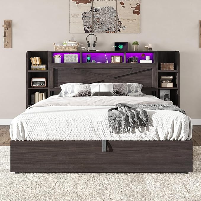 AMERLIFE Full Size Lift Up Storage Bed Frame, 45.1" LED Bed Frame - Image 9