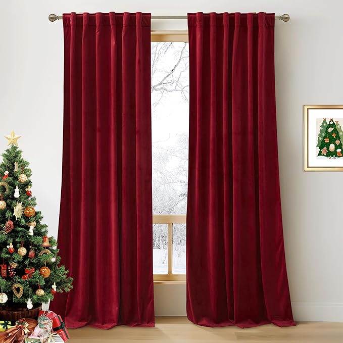 RYB HOME Red Velvet Curtains 84 inches by RYBHOME