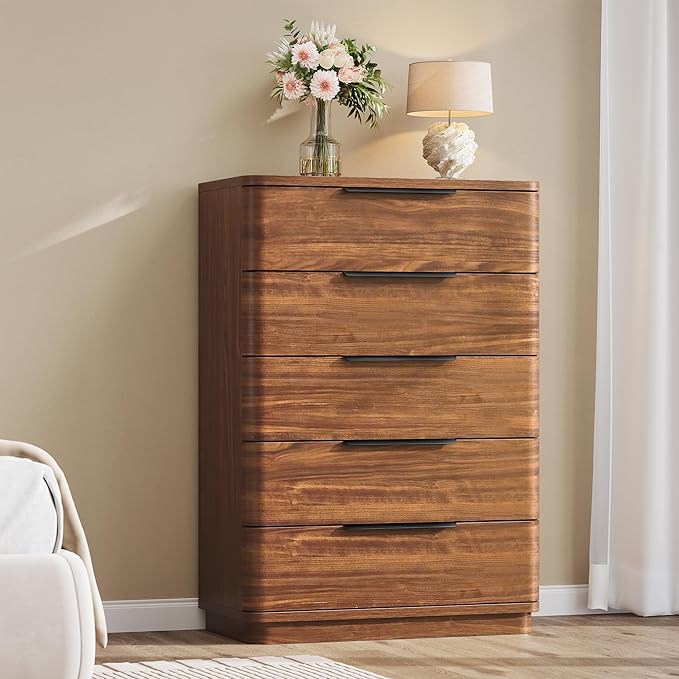 5 Drawer Dresser for Bedroom, Curved Profile Design, Wooden Closet by beronbaer