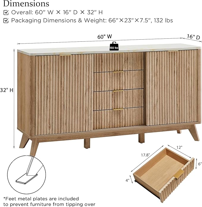 T4TREAM 60" Fluted Dresser - Image 2