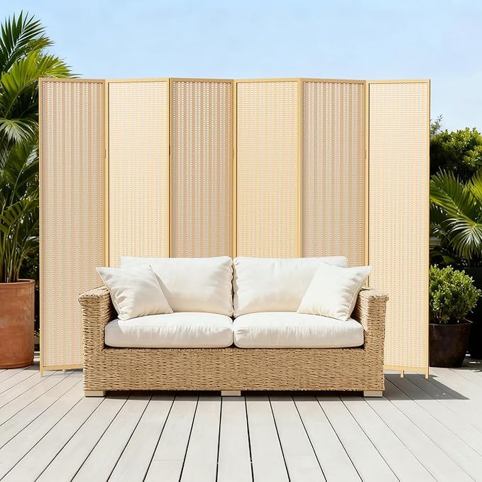 6 Panel Room Divider and Folding Screen, Bamboo Room Divider - Image 10
