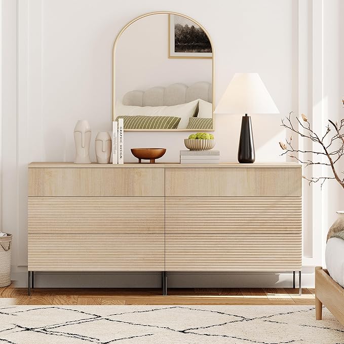 WAMPAT 63" W Fluted Dresser for Bedroom, Modern 6 Drawer Dresser TV Stand by WAMPAT