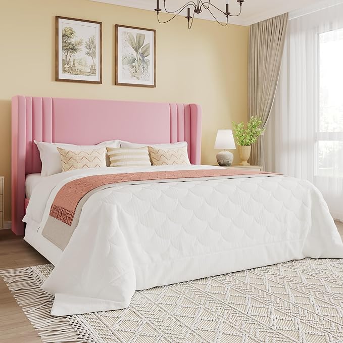 SHA CERLIN Queen Size Velvet Upholstered Platform Bed Frame by SHACERLIN