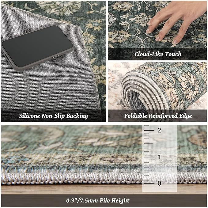 Washable 10x14 Area Rugs for Living Room, Boho Non-Slip Vintage Distress Large - Image 5
