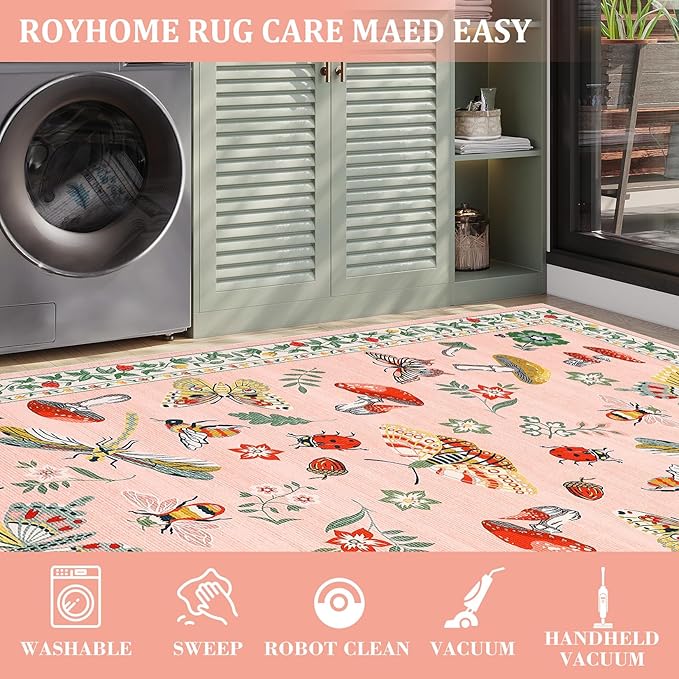 Mushroom Insect Washable Rug 5x7 Area Rugs - Image 6