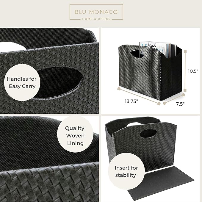 BLU MONACO | Black Woven Leather Magazine Holder - Image 5
