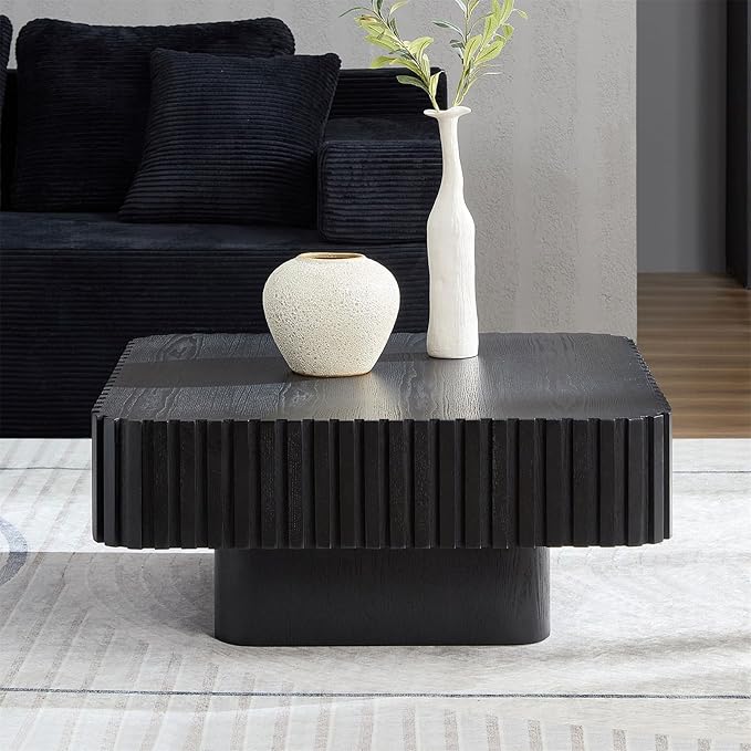LKTART Square Coffee Table for Living Room, Accent Fluted Coffee Table by LKTART