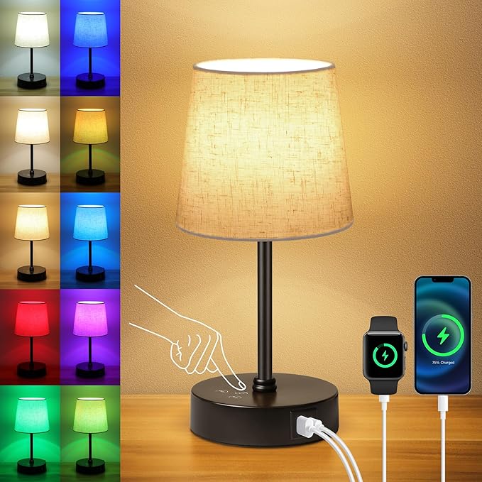 Ascher Small Bedside Table lamp, RGB Color Changing Lamps, 3 Color Temperatures by Ascher