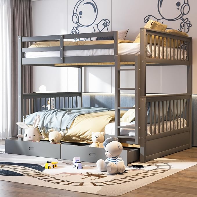 Merax Wood Bunk Bed with Drawers, Convertible Wood Bunk Bed with Ladders and by Merax