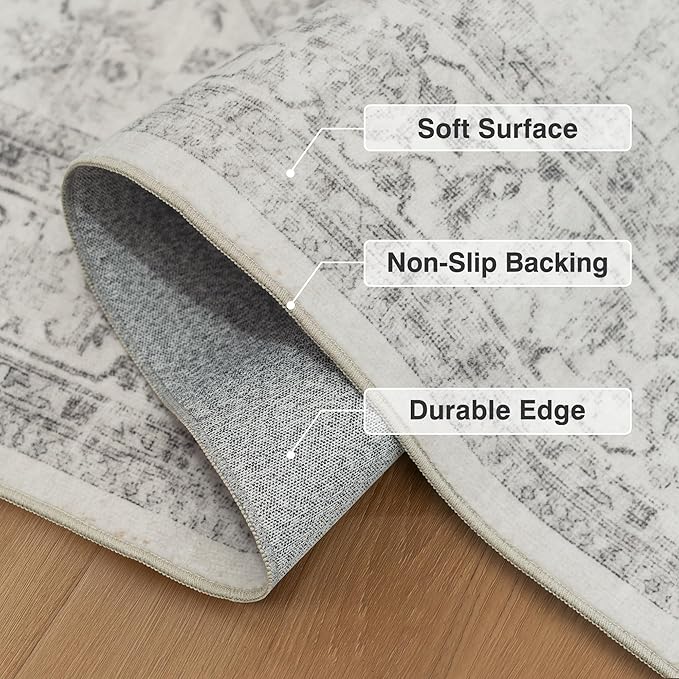 FMFUNCTEX 6x9 Washable Area Rug Grey Vintage Neutral Distressed Large Non Slip - Image 3