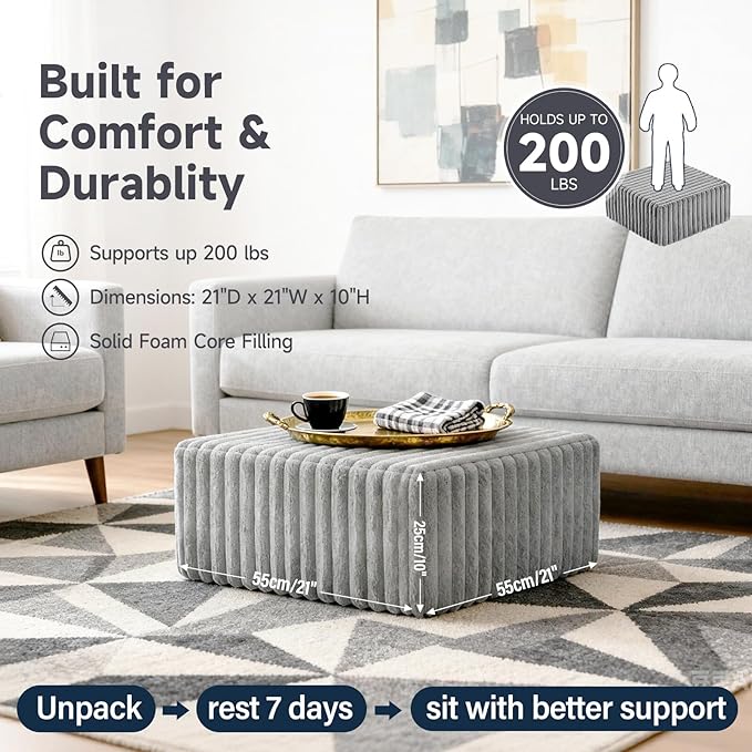 Tiita Suqre Stuffed Pouf Ottoman, Stripe Poufs 21×21×10 inch - Image 6