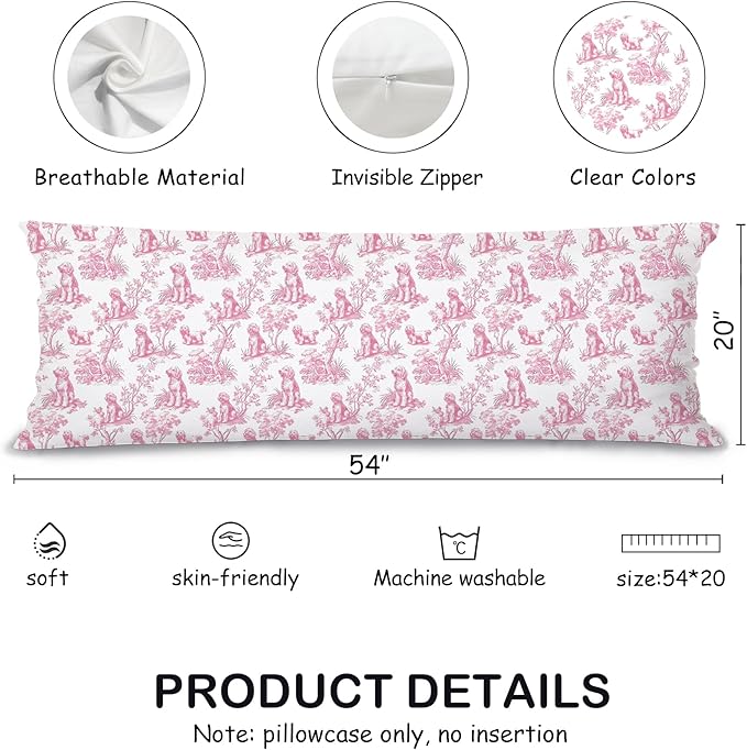 Pink Chinoiserie Golden Doodle Dog 20x54 Body Pillow Cover - Image 2