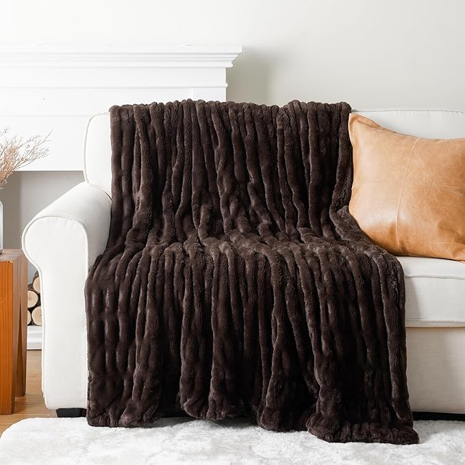 BATTILO HOME Dark Brown Faux Fur Throw Blanket - Image 7